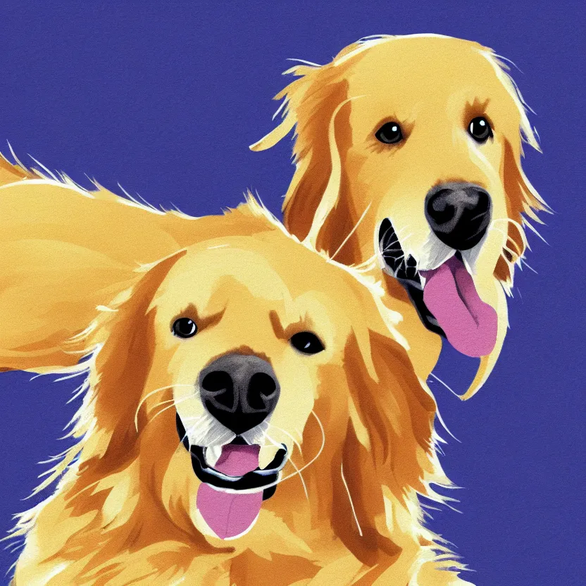 Image similar to golden retriever, white background, cartoon, high detail, no cut off