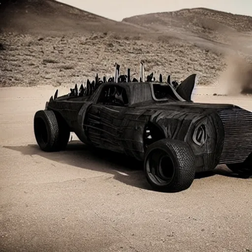 Prompt: mad max style bat mobile