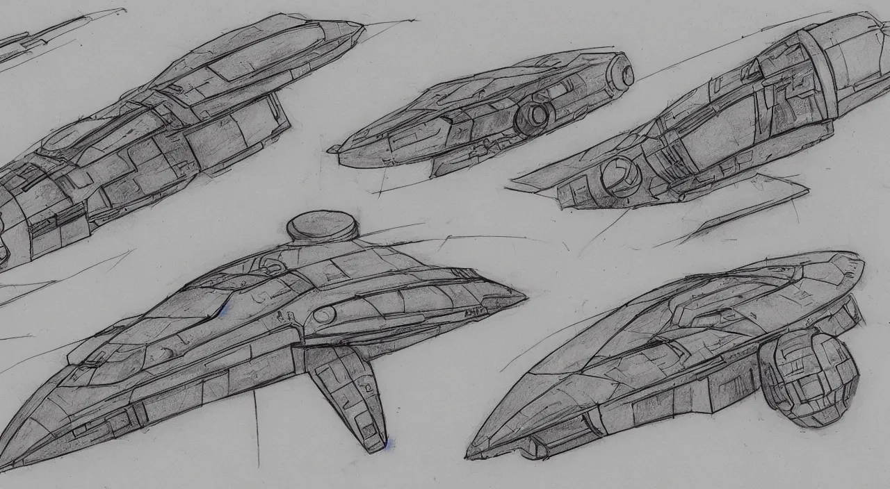 Prompt: brutalist design spaceship sketches