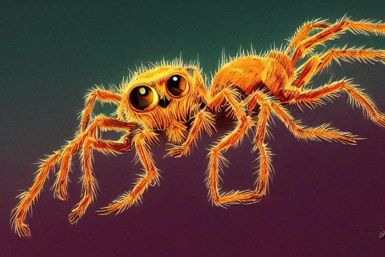 Image similar to jumping spider flurry, in the style of vernon grant and yoshitaka amano and bruce pennington, trending on artstation, bioluminescence low angle view sharpness applied, anaglyph effect, traditional art, photorealism, watercolor