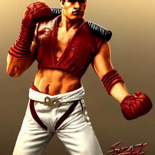 Image similar to freddy mercury as ryu street fighter, face detail, ultra realistic, concept art, intricate details, highly detailed, photorealistic, octane render, 8 k, unreal engine, art by frank frazetta, simon bisley, brom