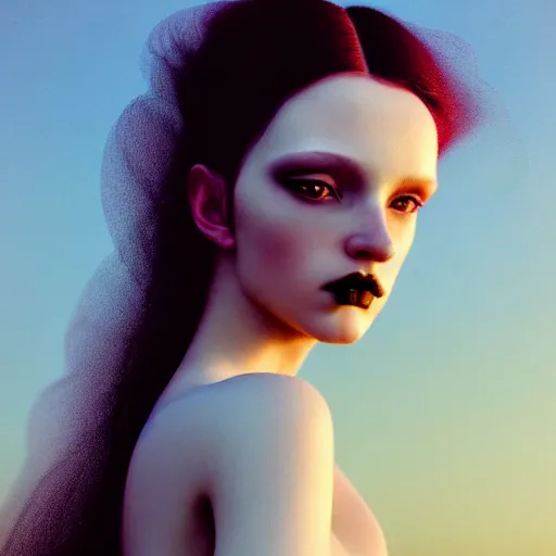 Image similar to photographic portrait of a stunningly beautiful goth renaissance female in soft dreamy light at sunset, contemporary fashion shoot, by edward robert hughes, annie leibovitz and steve mccurry, david lazar, jimmy nelsson, breathtaking, 8 k resolution, extremely detailed, beautiful, establishing shot, artistic, hyperrealistic, beautiful face, octane render