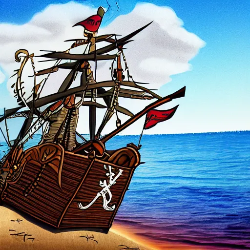 Prompt: a pirate ship near shore, by Toon Boom Harmony