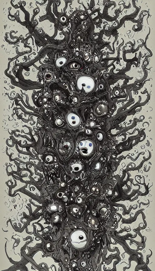 Prompt: a storm vortex made of many demonic eyes and teeth, by james jean,