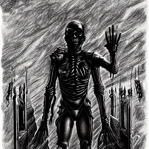 Prompt: full-body dark creepy gothic H.R. Giger realistic diagram drawing central composition a decapitated soldier with futuristic elements. he welcomes you with no head, dark dimension, empty helmet inside is occult mystical symbolism headless full-length view. standing on ancient altar eldritch energies disturbing frightening, hyper realism, 8k, sharpened depth of field, 3D