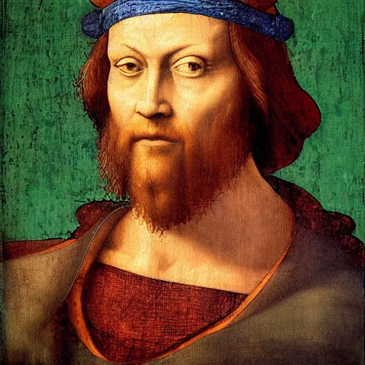 Prompt: renaissance portrait painting of leonardo from TMNT