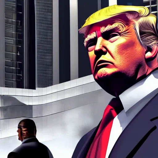 Image similar to Donald Trump in GTA V promotional art, 4k