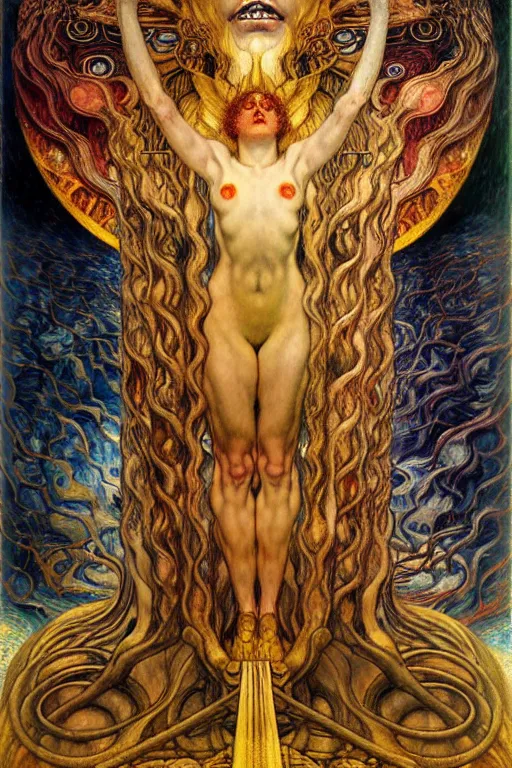 Image similar to Divine Chaos Engine by Karol Bak, Jean Delville, William Blake, Gustav Klimt, and Vincent Van Gogh, symbolist, visionary