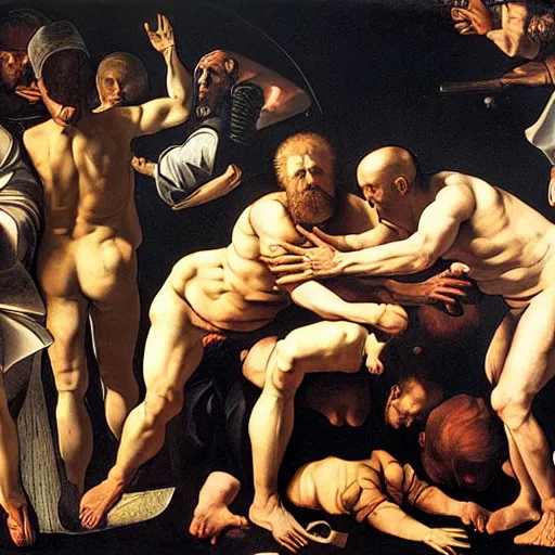 Image similar to the end of man apocalypse by caravaggio