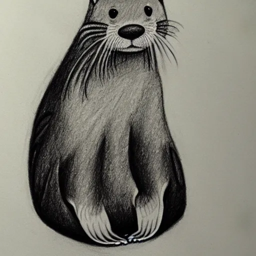 Image similar to an otter in a dress, pencil drawing