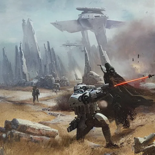 Image similar to In the Star Wars universe, Ukrainian rebels are holding back the attacks of Russian invaders by Greg Rutkowski