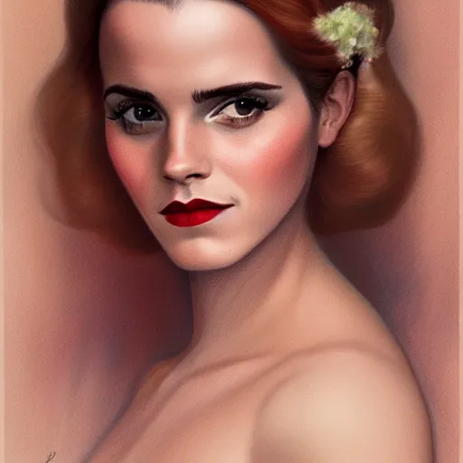 Image similar to a streamline moderne portrait of emma watson in the style of anna dittmann and donato giancola and charles dulac.