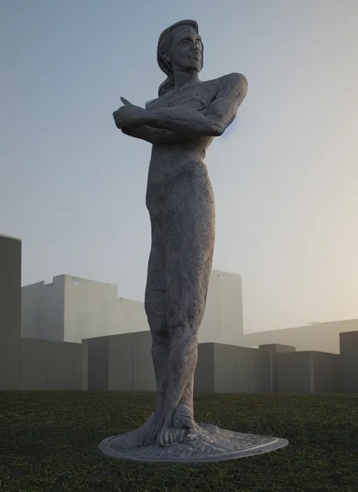 Prompt: highly detailed realistic architecture 3 d render of a stele sculpture in frank gahry style standing near a highway, archdaily, made in unreal engine 4 octane render