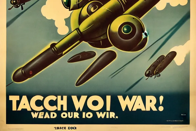 Prompt: 1940s, war, poster, tachikoma