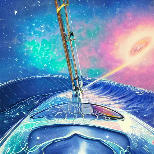 Prompt: beautiful digital painting of a cosmic boat sailing through space, hyperdetailed, trending on Artstation