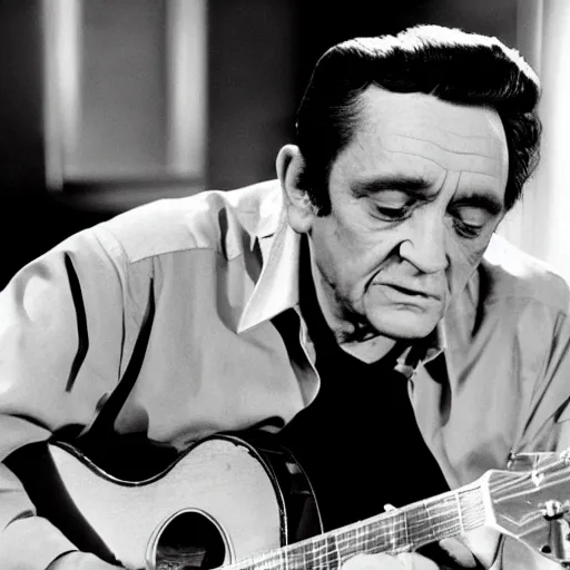 Prompt: Johnny Cash begging for cash