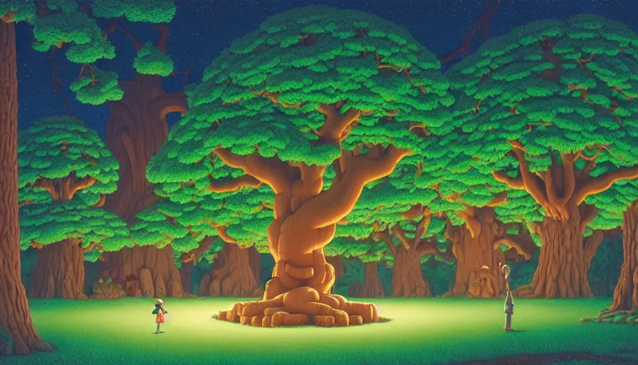 Prompt: a geant oak typography by kaws tree in a forest, studio ghibli by tim hildebrandt, michael whelan, background environment. sharpen. 8 k