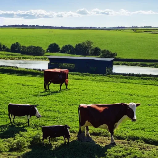 Image similar to star trek borg drones supervising cows on a beautiful farm, 4 k