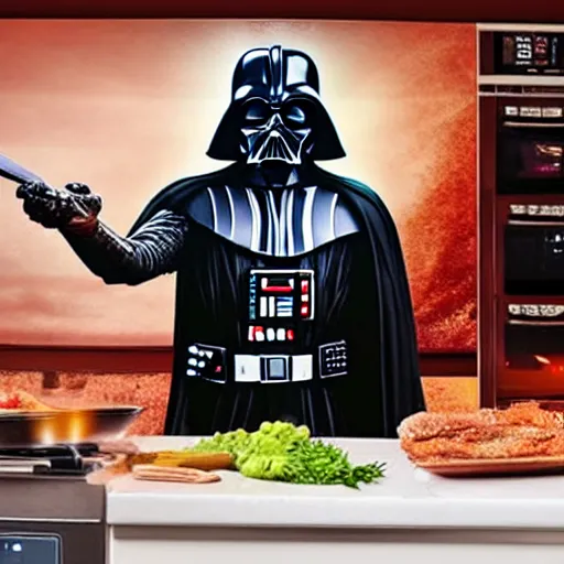 Image similar to darth vader on a cooking show, hd, 4 k, intricate detail