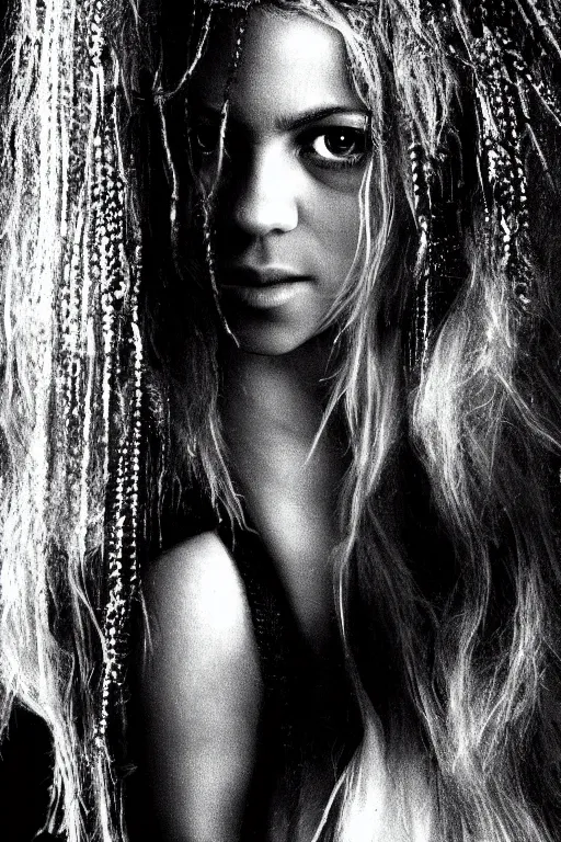 Image similar to a portrait of shakira in the style of cyberpunk,, single head, no double head,