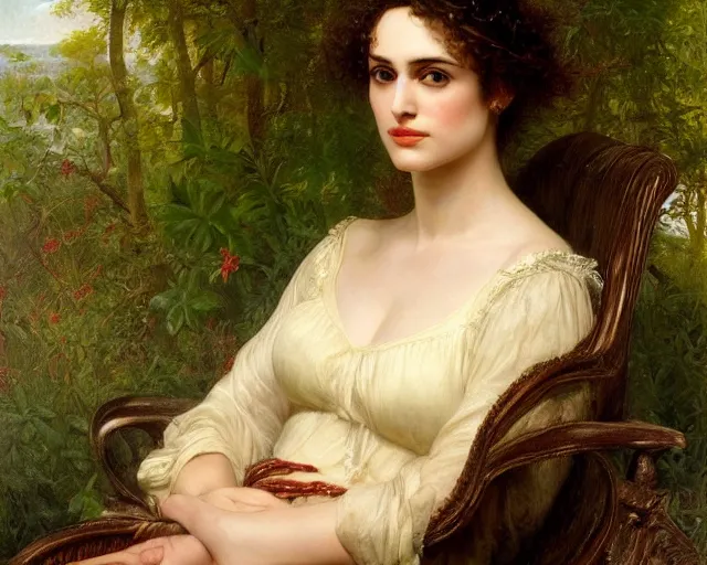 Image similar to portrait en buste of winona ryder kiera knightley in repose by Hughes Merle, by Pierre Auguste Cot, perfect detailed eyes, realistic fabric, abundant detail, winona ryder