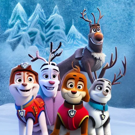 Image similar to paw patrol as real life human characters in the movie frozen, furry, photorealistic, cinematic, 3 5 mm