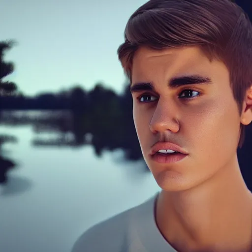 Image similar to hyperrealistic dslr film still of justin bieber at beaver dam, stunning 8 k octane comprehensive 3 d render, inspired by istvan sandorfi & greg rutkowski & unreal engine, perfect facial symmetry, dim volumetric cinematic lighting, extremely hyper - detailed, incredibly real lifelike attributes & flesh texture, intricate, masterpiece, artstation, stunning