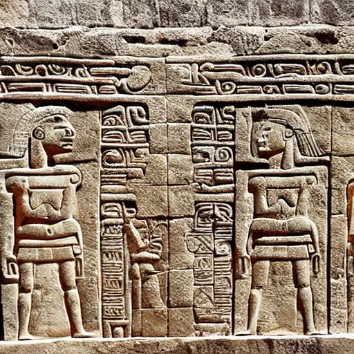 Image similar to ancient mayan carving bas-relief stelae hieroglyphs