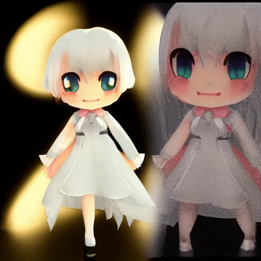 Image similar to cute fumo plush of a girl who's a famous actress, pop idol, lens flare outline glow, ssao, black and white, vray