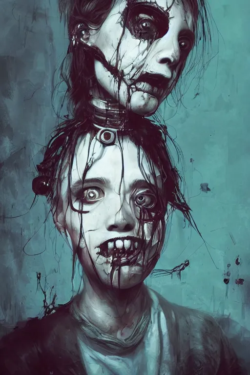 Image similar to cartoon grunge portrait of a creepy horror nurse girl . intricate abstract. intricate artwork. nightmare fuel. terrifying. by Tooth Wu, wlop, dan mumford , trending on artstation, greg rutkowski very coherent symmetrical artwork. cinematic, hyper realism, high detail, octane render, 8k