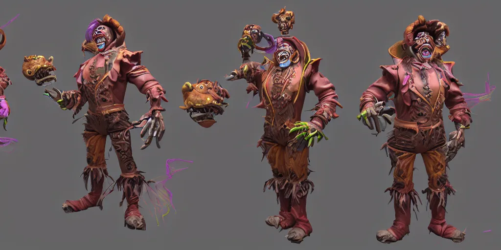 Prompt: a 3d sculpt of an evil circus clown animatronic, tim burton, world of warcraft, league of legends