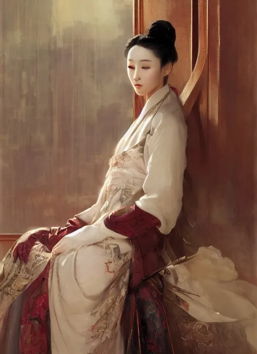 Prompt: detailed portrait of fan bingbing wearing hanfu, natural light, painting by gaston bussiere, craig mullins, j. c. leyendecker
