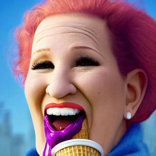 Image similar to bette midler eating ice cream, central park, trending on artstation, 8 k