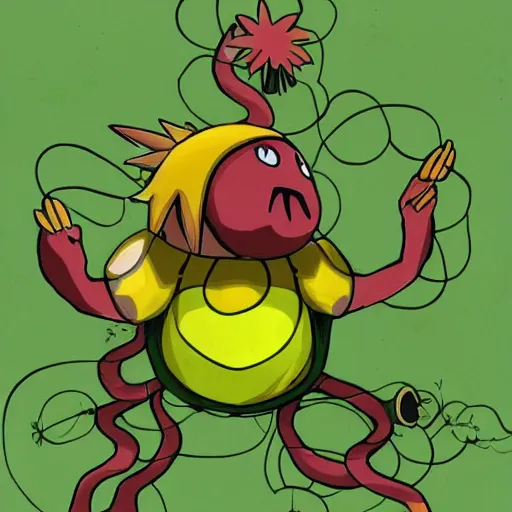 Image similar to mixture between bellsprout and primeape pokemon, hybrid pokemon, vines and apelike