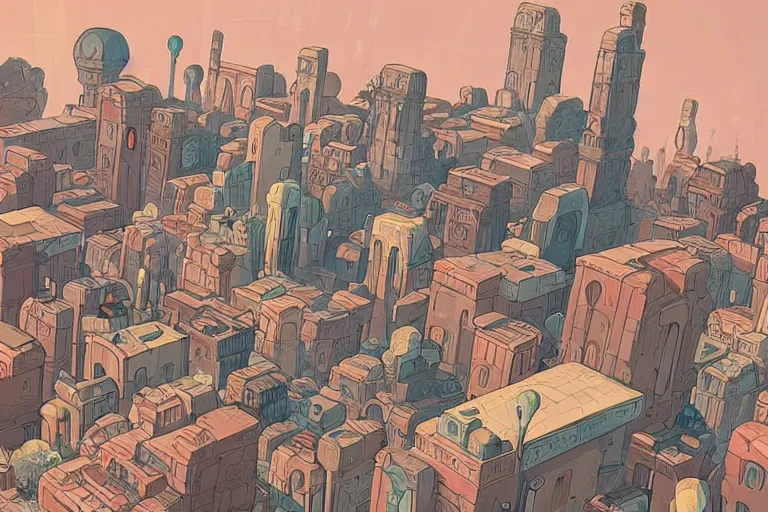 Prompt: landscape with a great roman city, in the style of gris, trending on artstation