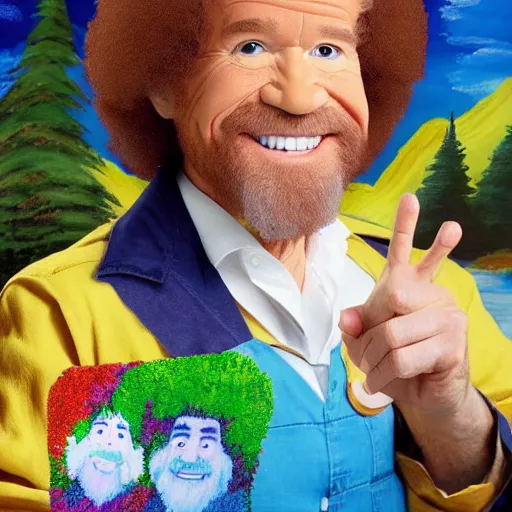 Image similar to bob ross made of happy little accidents