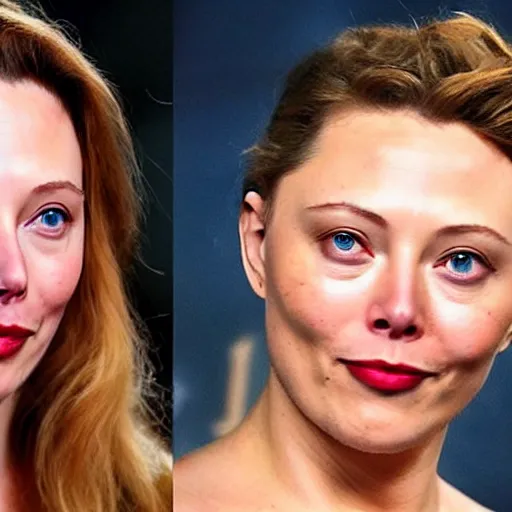 Image similar to ( elon musk ) have a face of scarlet johanson. symmetric face, coherent face, coherent eyes, symmetric eyes