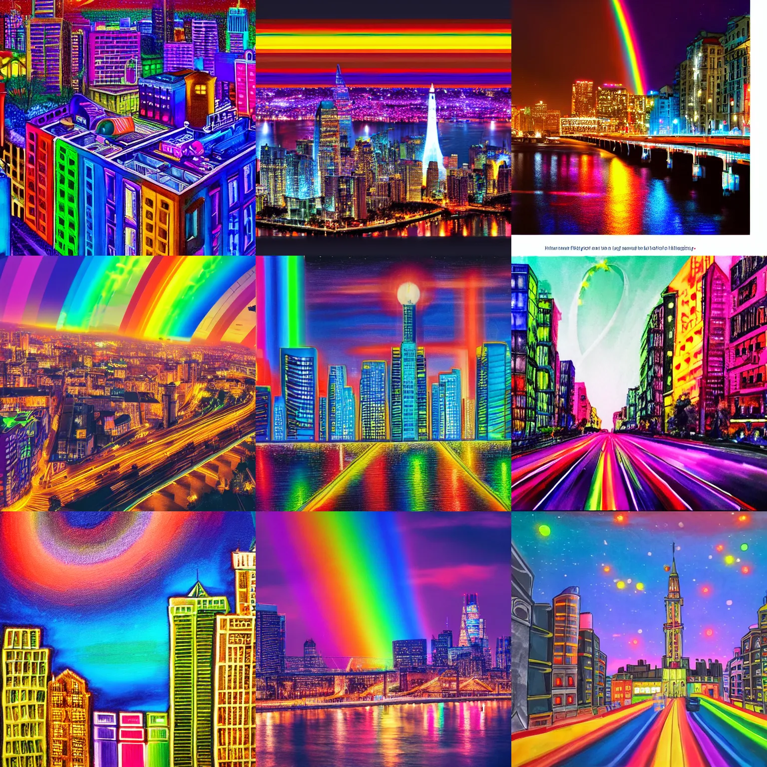 Prompt: city at night, high detail, high modernization, ultra mega super hyper lighting bright colors of the rainbow, ultra mega super hyper realistic