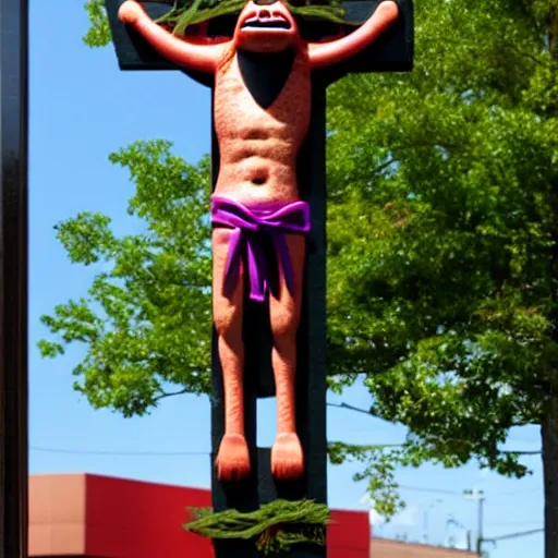 Image similar to mcdonalds grimace being crucified