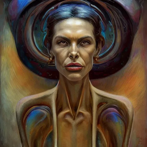 Image similar to detailed face of a woman with opalescent eyes in a biomorphic courtyard with dna sculptures at a science expo, atmospheric, ambient, pj crook, syd mead, livia prima, artgerm, greg rutkowski, nick alm, casey baugh