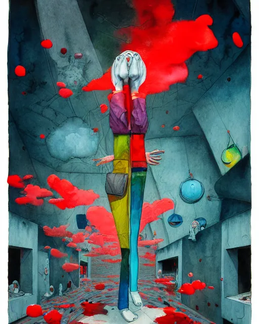 Image similar to mixed media, watercolor, a brutalist designed, vivid colours, cryptic, mystical, pop surrealism by james jean, juan gatti, atmospheric, trending on artstation. 8 k masterpiece.