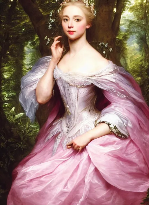 Prompt: Beautiful elsa, Looks like pink ranger, In the woods, Dramatic, Edge, Good, Infused, Backlight, De-Noise, VFX, insanely detailed and intricate, hypermaximalist, elegant, ornate, hyper realistic, super detailed, by Anthony Van Dyck, by Ivan Shishkin, by John Constable