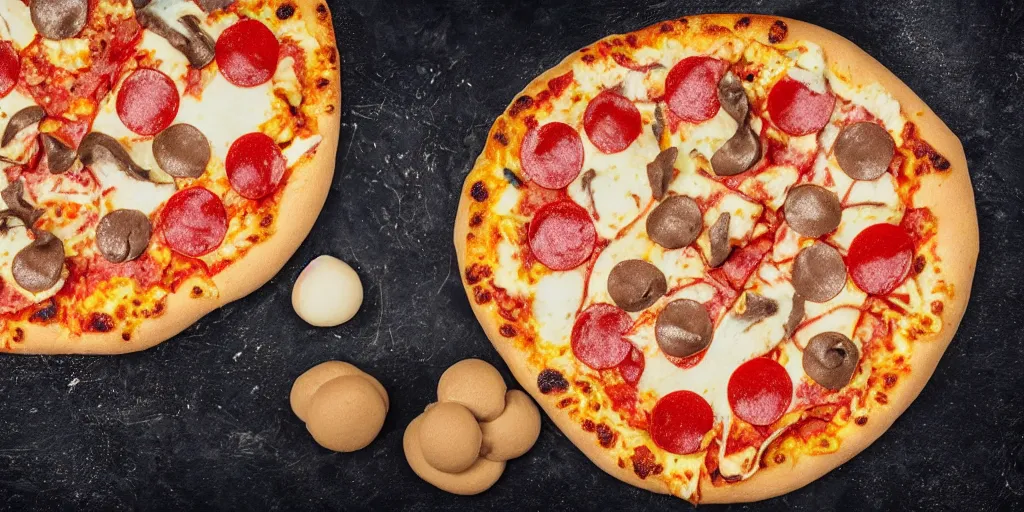 Prompt: a photo of a pizza made of playdough, photorealistic