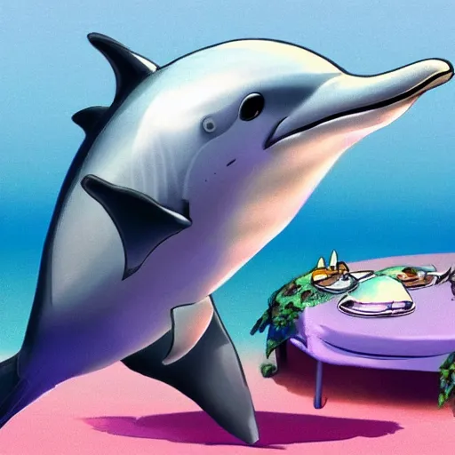 Prompt: fat dolphin enjoys one too many tuna fish artstation