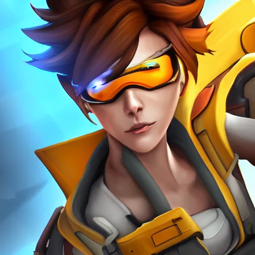 Image similar to digital painterly artwork of tracer from the game overwatch