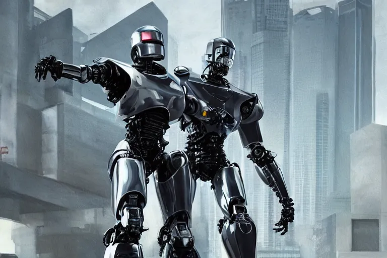 Prompt: modern day reimagining of an evil robocop terrorizing the public. concept art. realistic. cinematic.