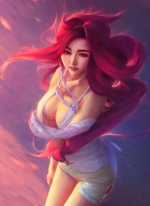 Prompt: ahri from league of legends, half body shot, path traced, highly detailed, high quality, digital painting, alena aenami, lilia alvarado, shinji aramaki, karol bak, alphonse mucha, tom bagshaw