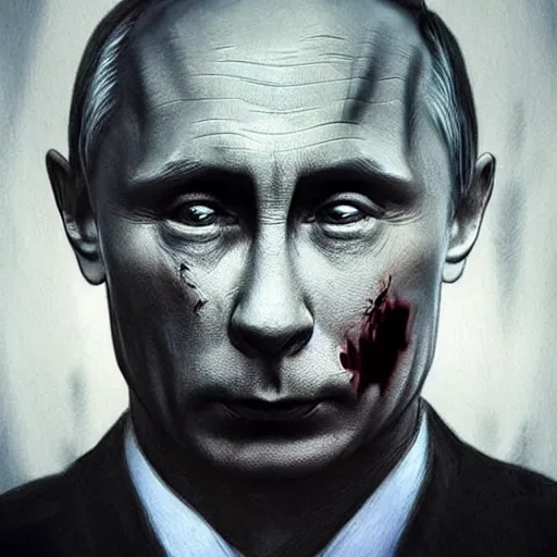 Image similar to Portrait of Vladimir Putin as a zombie, top image of all time on /r/ConceptArt subreddit