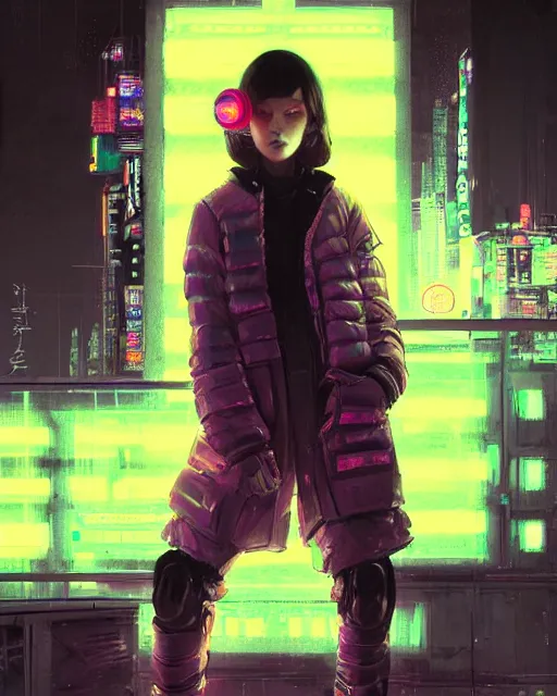 Image similar to detailed portrait neon operator girl, cyberpunk futuristic, neon, reflective puffy coat, decorated with traditional japanese by ismail inceoglu dragan bibin hans thoma greg rutkowski alexandros pyromallis nekro rene margitte, illustrated, perfect face, fine details, realistic shaded, fine - face, pretty face