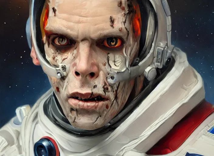 Image similar to portrait art of zombie astronaut, concept art oil painting by Jama Jurabaev, extremely detailed, brush hard, artstation